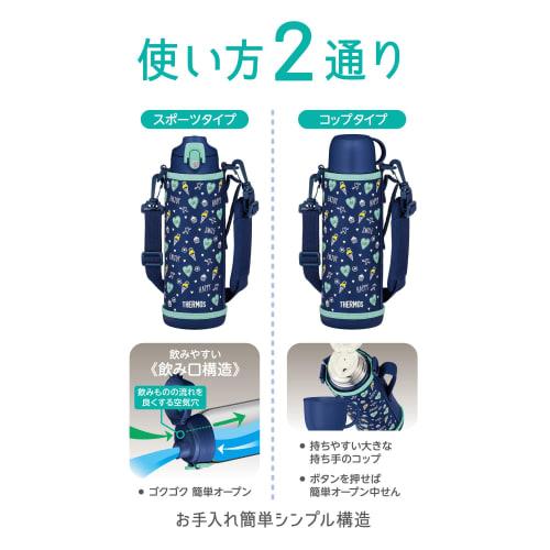 Thermos Vacuum Insulated Two-Way Water Bottle, 1L/1.03L, Navy Green, Includes Direct Drinking Cup, Suitable for Children, Suitable for School and Dayc