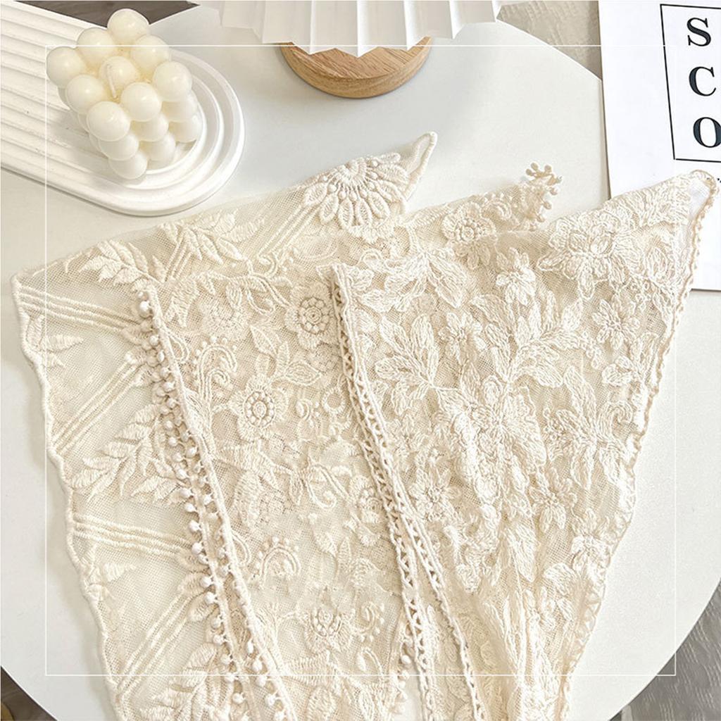 Elegant French Farm Style Lace Triangular Headscarf Stylish Scarf Head Wrap Korean Fashion Hair Band for Women and Girls