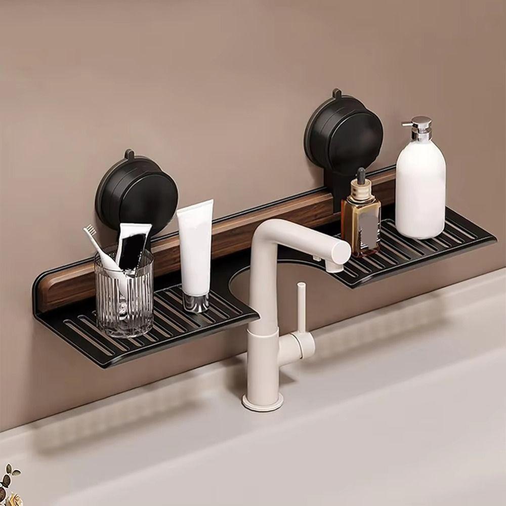 Walnut Finish Heavy Duty Storage Rack Wall Mount Over Faucet Sink Rack Bedroom