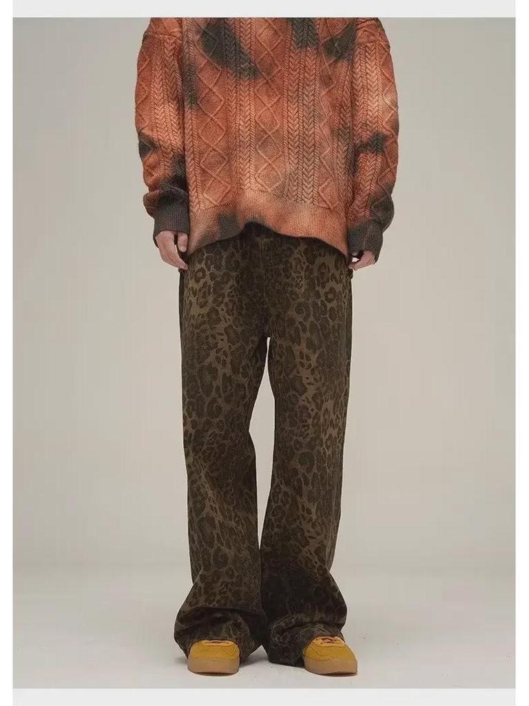 Women's American Retro Leopard Print Wide-Leg Jeans - Hip-Hop Inspired Autumn Design