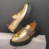 Luxury Gold Silver Bright Leather Casual Slip On Non-slip Metal Buckle Decoration Men Trendy Celebrity Hairstylist Loafer Shoes