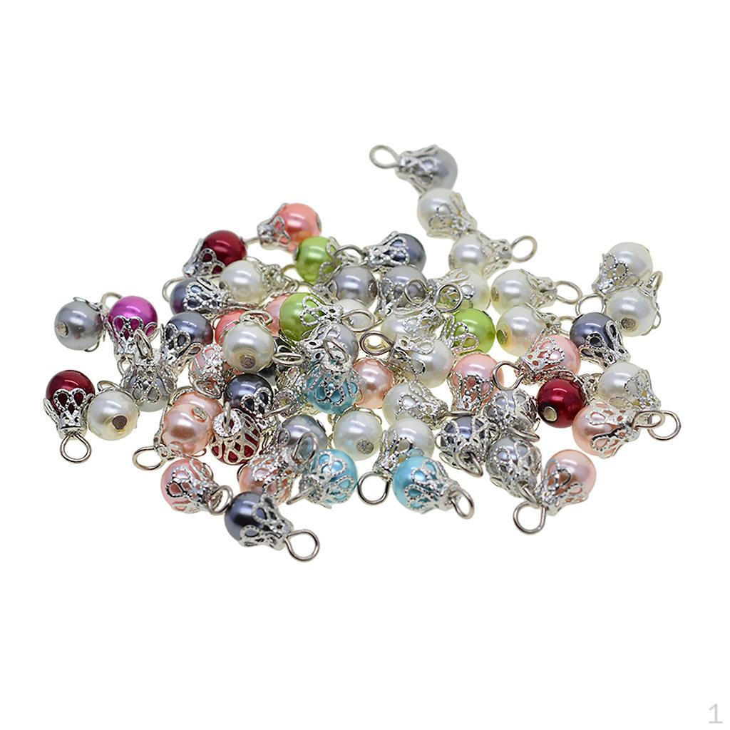 50 Piece Beads Dangle Charms Drop Pieces Glass with Wire Loop And Bead Caps for Bracelets