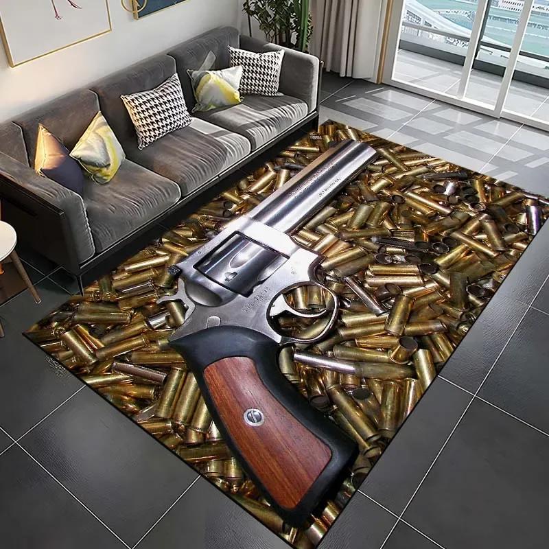 Ковер с рисунком револьвера для гостиной, игровые коврики, мягкий напольный ковер, мультяшные коврики, коврик для ванной, коврик для йоги, домашний декор
