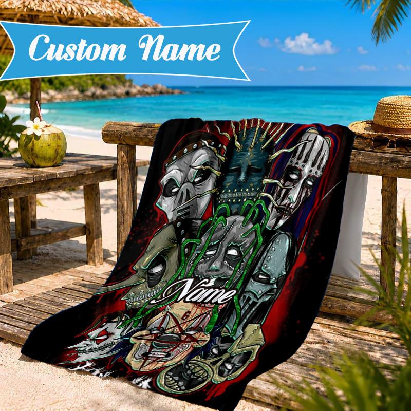 Custom Name Beach Towel Slipk-not Artistic Masks Microfiber Beach Towel, Lightweight for Summer Travel, Swimming Pool Fan Birthday Gift