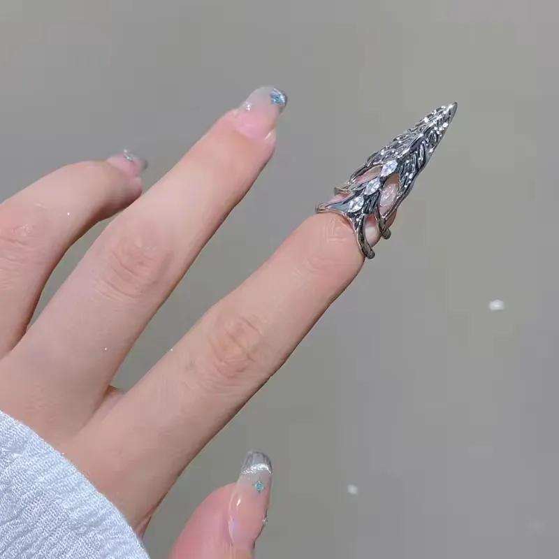 Готический кольцо-доспех Серебряный Покрытие для ногтей-скелета Унисекс Металлический Защита пальца Панк Декор из страз Защитное украшение для женщин Мужчин