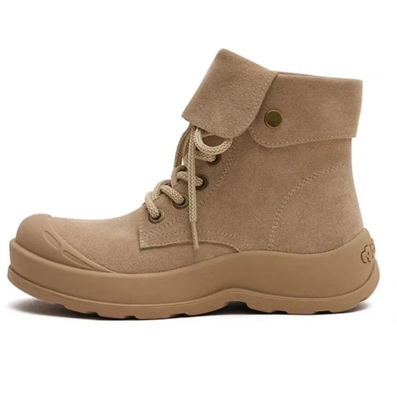Мода 2024 года, модная обувь, женские ботинки на шнуровке, женские зимние ботинки с круглым носком, замшевые, однотонные, короткие, на низком каблуке, женские ботинки Zapatos De Mujer
