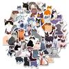 50 Иллюстративных Наклеек с Котами, Настенные Наклейки в Японском Стиле, Декор для Креативной Комнаты, Наклейки с Мультяшными Иллюстрациями Котов