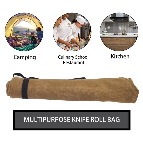 Knife Roll Bag with 7 Slots Large Capacity Easy Carrying Wear Resistant Waterproof Portable Cooking Knife Organizer Storage Pouch