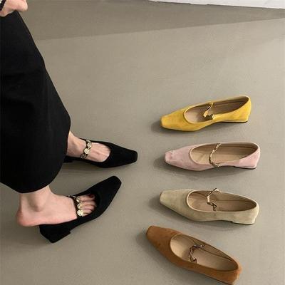 Туфли Мэри Джейн с темпераментом женские весенние с квадратным носком ретро одинарные туфли на толстом каблуке замшевые для работы