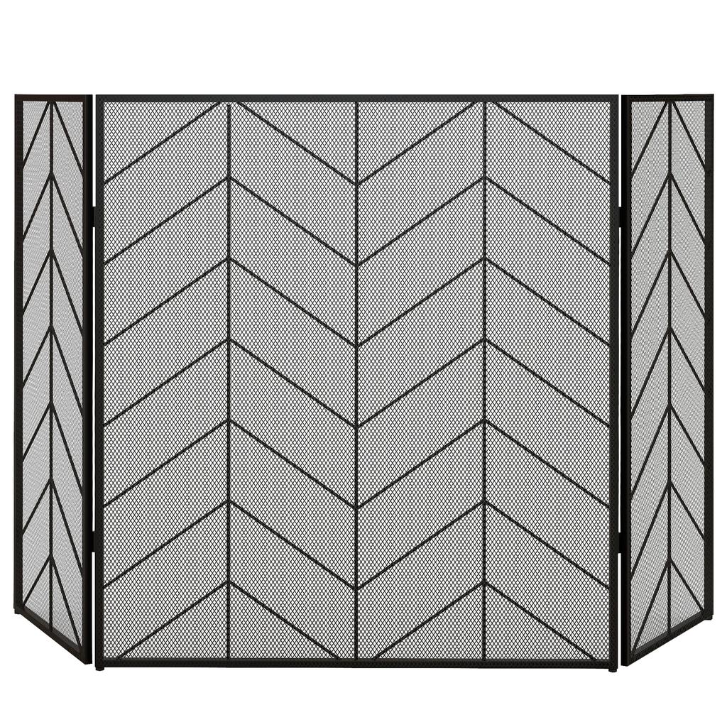 Spark Guard for Fireplaces, Elegant Spark Catcher, Foldable, Coated, Black, 135 x 85 cm