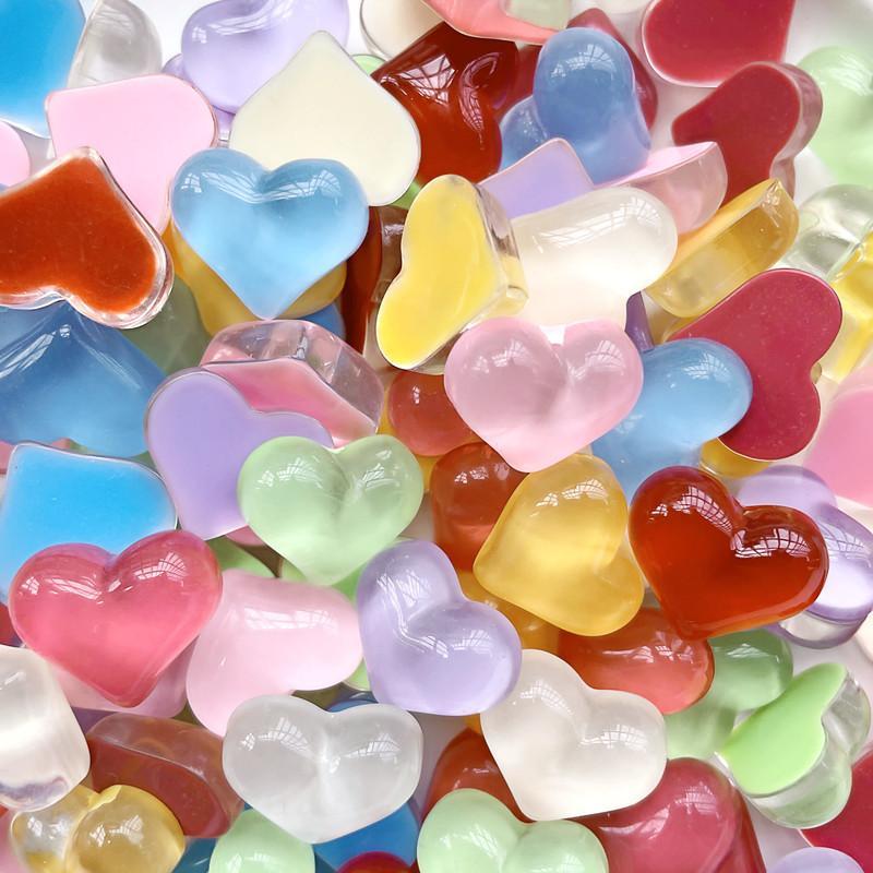 10Pcs Colorful Cat'S Eye Heart Shaped Resin Cabochons Glossy Surface Assorted Colors Perfect For Diy Jewelry Craft Projects