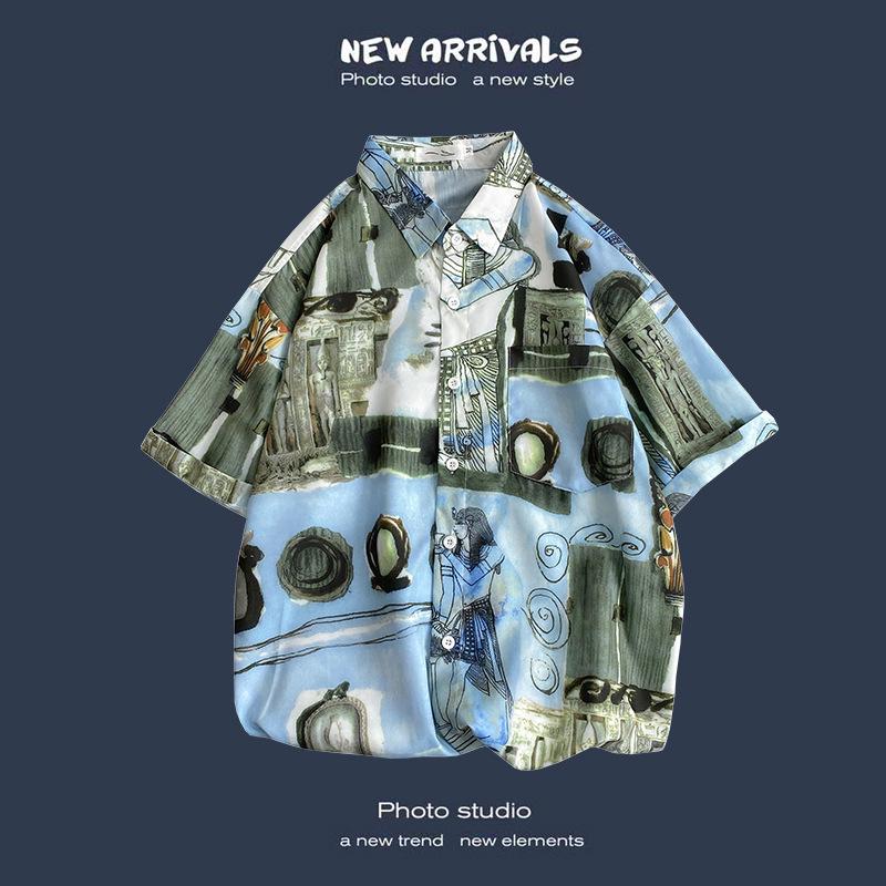 Летняя корейская ретро-цветочная свободная рубашка для пары - модный мужской топ с коротким рукавом