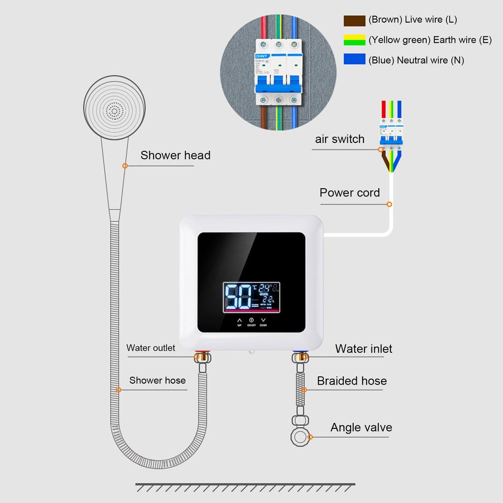 Electric Water Heater Constant Temperature Frequency Conversion with Widescreen Quick Shower Heater for Home 220V 7500W