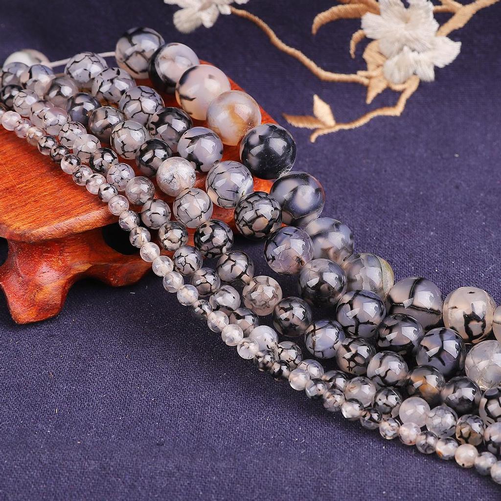 Натуральный свободный камень, черный агат с драконом, круглые бусины для изготовления ювелирных изделий, браслет-подвеска «сделай сам», 15 дюймов, нить 4/6/8/10/12 мм