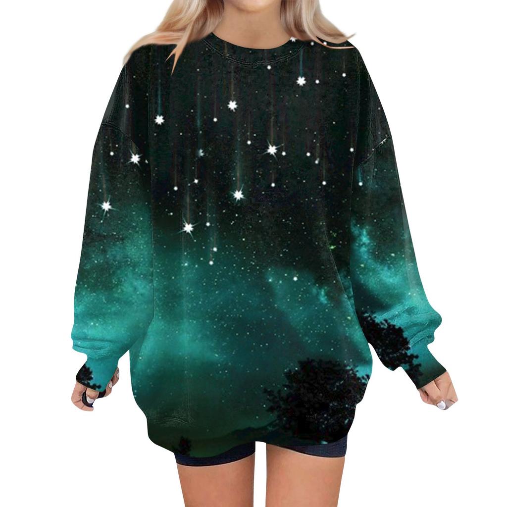 Women's Crew-neck Long-sleeved Pullover Christmas Print Top Hoodie