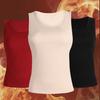 Women Thermal Vest Round Neck Sleeveless Thick Fleece Lining Bottom Vest Solid Color High-Elastic Fit Thermal Tops