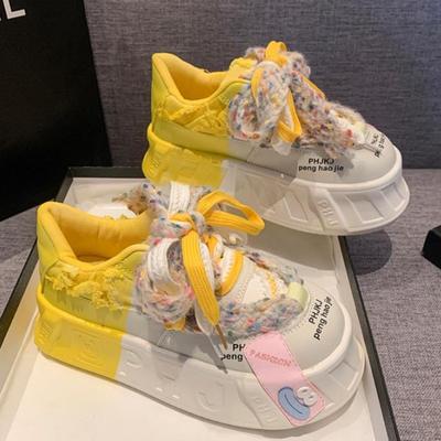 Модные дизайнерские туфли для папы 5 см для женщин и девочек, туфли на вулканизированной платформе, женские, красочные, с круглым носком, повседневные, женские туфли на шнуровке