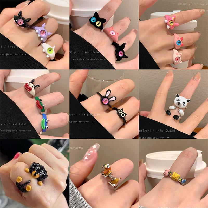 Funny Little Monster Ring Big Eyes Sausage Mouth Index Finger Ring Sweet Cool Cartoon Cute Girlfriend Couple Ring Jewelry