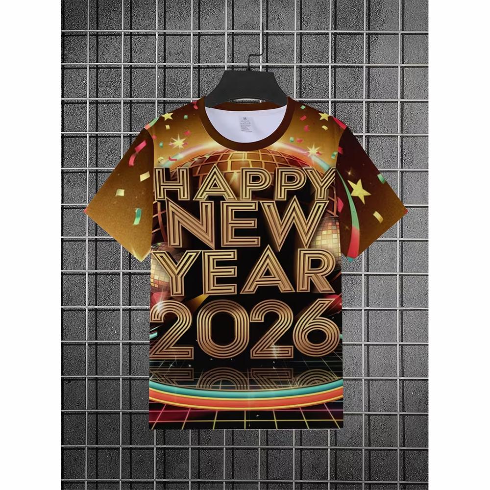 2026 С Новым Годом Футболка Для Унисекс Одежды Праздничная Повседневная Отдых Смешные Футболки 3D Печать Вино Тост Короткий Рукав Веселая Футболка Топ
