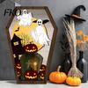 Vivid Halloween Party Sign Wooden Tombstone Shaped Table Block Spooky Ghost Pumpkin Festive Decor Bat Castles Tiered Tray Centerpiece for Indoor