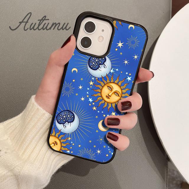Синий чехол для телефона с изображением солнца и луны для iPhone 11 12 13 14 Pro Max mini X XR XS SE 2020 6S 7 8 Plus Samsung Galaxy S21 S22 Cover shell
