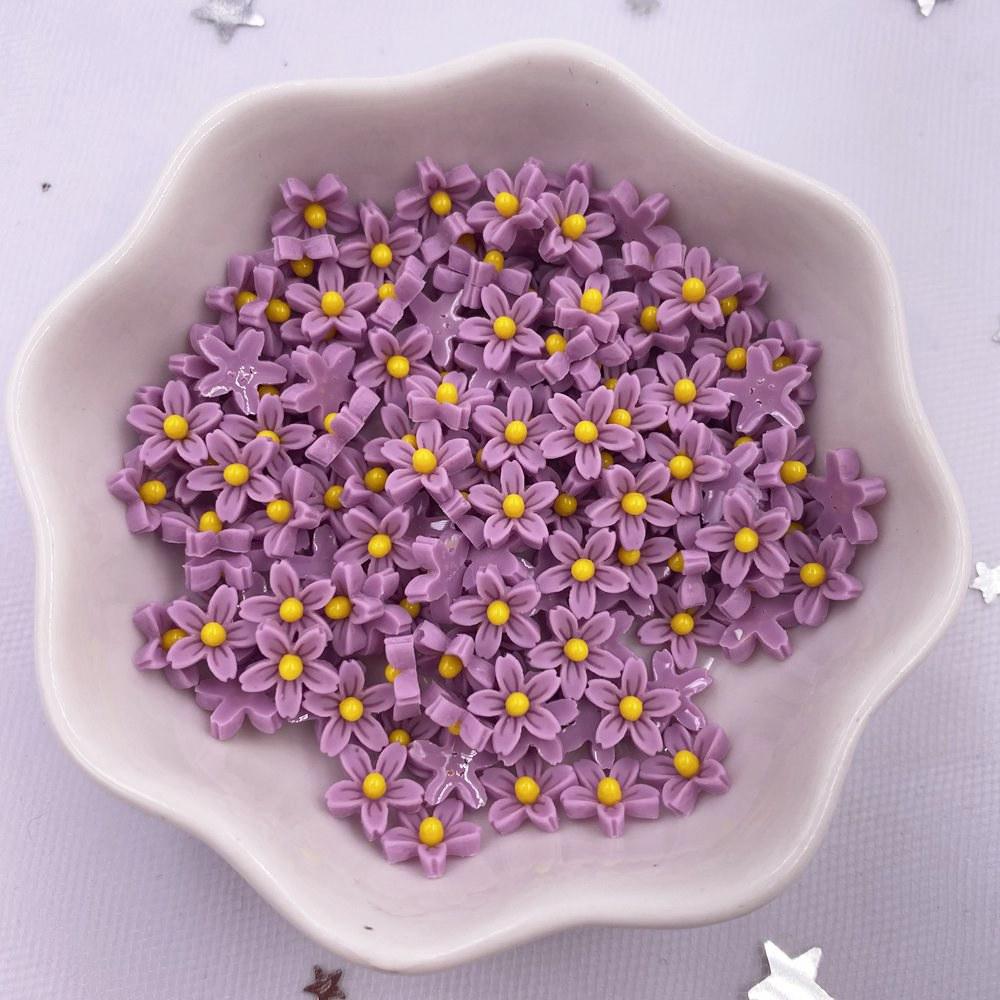 100Pcs 8mm Resin 3D Colorful Mini Flower Gems Flatback Figurines Scrapbook Wedding Applique Nail Art Decor Crafts