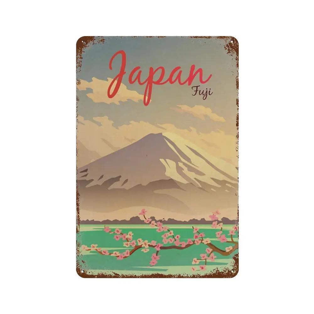 Путешествия Города Табличка Металлические Знаки Винтажный Плакат Япония Таиланд Италия Пейзаж Ретро Тарелка Искусство Живопись Домашний Бар Паб Клуб Декор