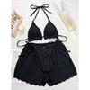 Ruffled Firlled Halter Bikini Women Swimwear Female Swimsuit Three-pieces Bikini Set With Shorts Bather Bathing Suit Swim