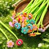 5pcs Flower Shaking Gel Pens with Cartoon Panda and Animal Toppers Soft Silicone Body Black Ink Pens for Office School Supplies