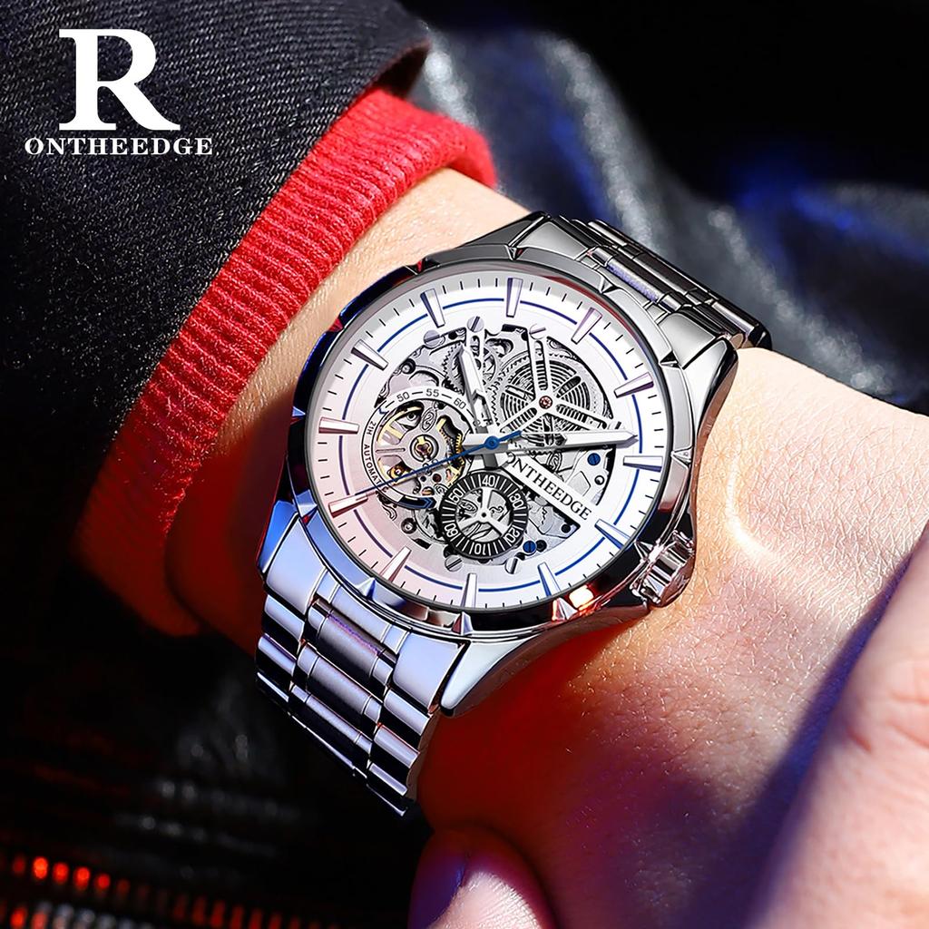 Automatic Tourbillon Mechanical Watch with Skeleton Transparent 30M Water Luminous Double Push Butterfly Solid Steel Stylish Business Watch for
