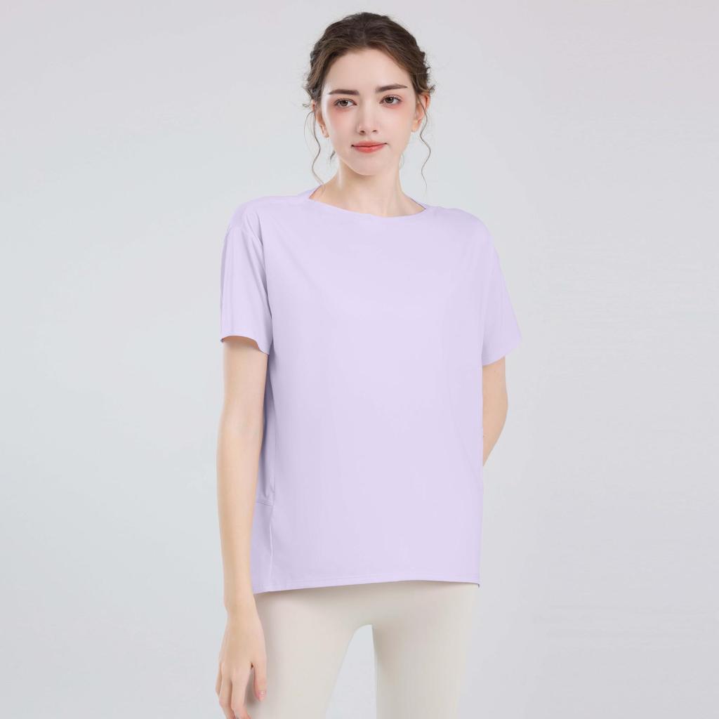 Женский спортивный жилет телесного цвета: Свободные, закрывающие бедра, стройнящие топы для йоги и летние тренировочные футболки с короткими рукавами.