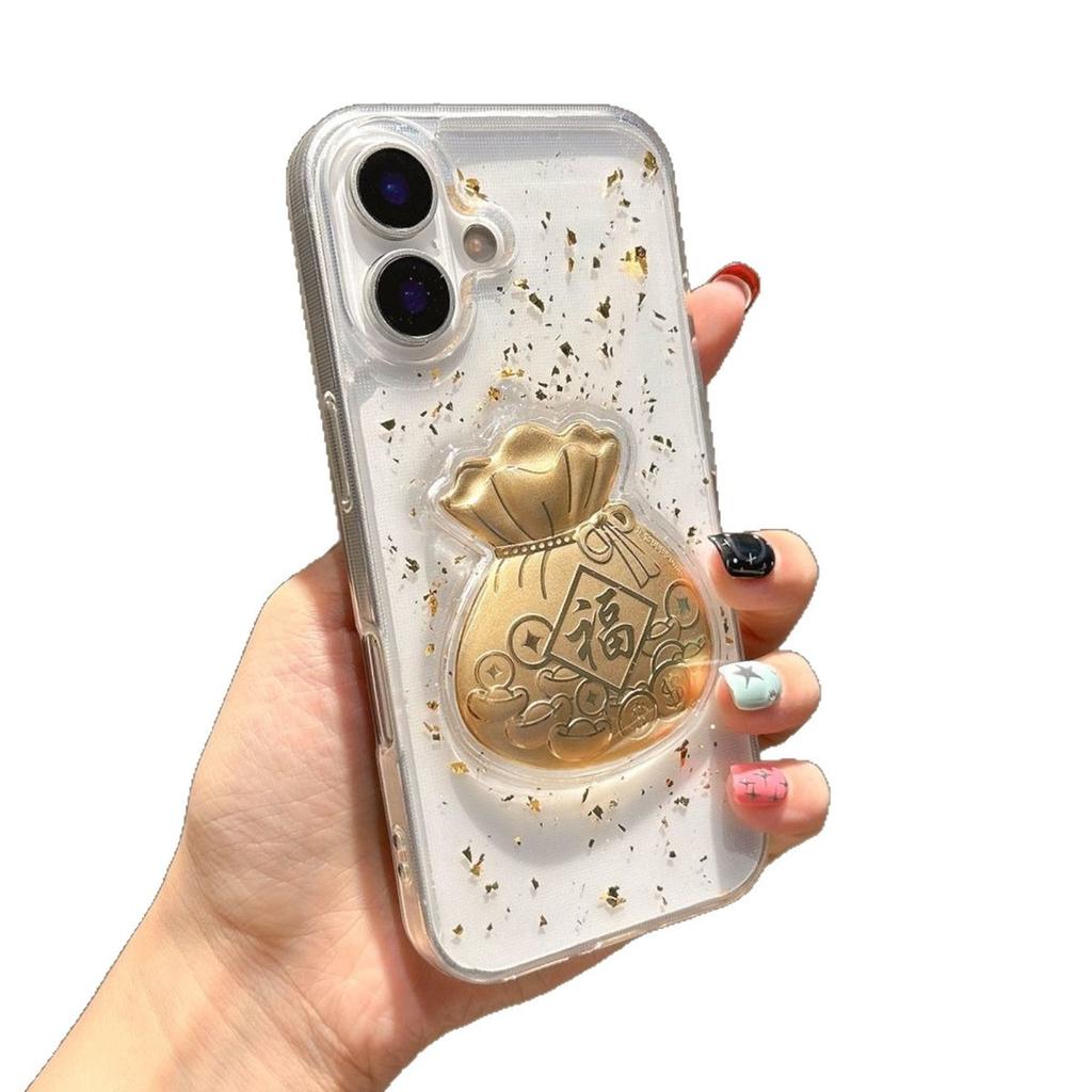 Three-dimensional Epoxy Phone Case Lucky Bag for Apple 17PROMAX Large Hole Cartoon Cute New Year Festive Phone Case