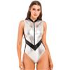 Women Halloween Astronaut Cosplay Costumes Shiny Metallic Zipper Sleeveless Bodysuit Catsuits