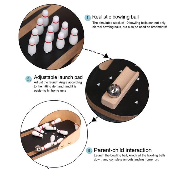 1 Set Desktop Mini Bowling Game Stress Anxiety Relief Portable Travel Wooden