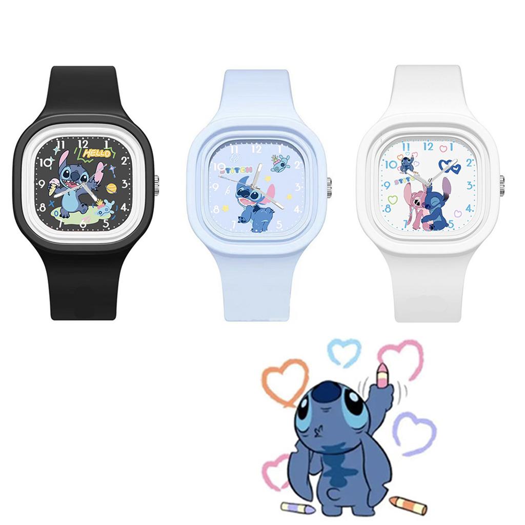 Children's Silicone Watch Easy to Read Square Dial Anime Stitch Kids Quartz Watch for Teen Students Girls