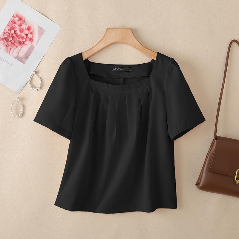 ZANZEA Women Summer Square Collar Casual Short Sleeve Blouse