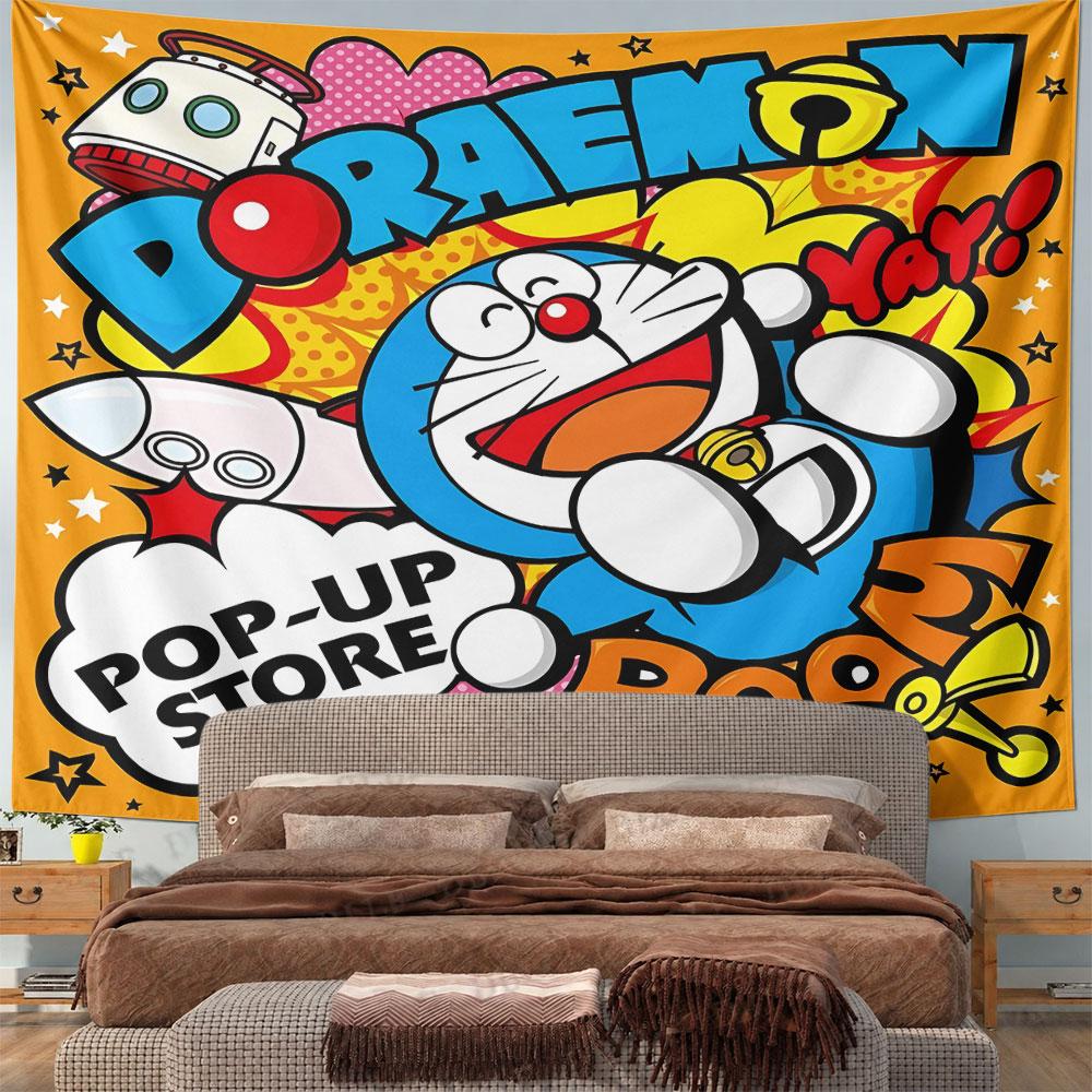Doraemon Pop Up Store Boom Tapestry Wall Hanging Cute Anime Home Decor for Bedroom Kids Room Gift