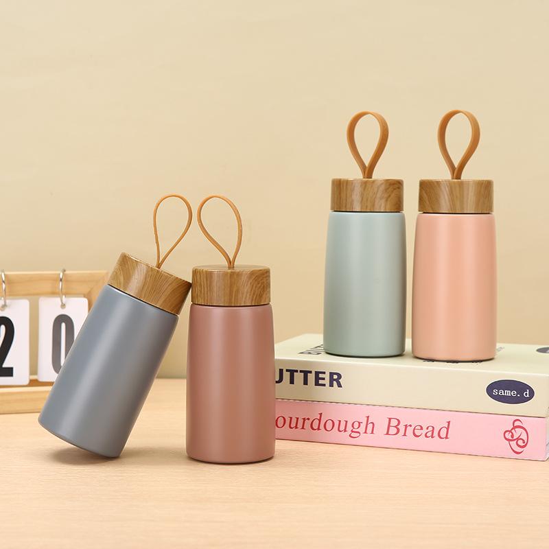 Новая термокружка из нержавеющей стали с крышкой с рисунком под дерево, портативная компактная мини-кружка с креативной ручкой, кофейная кружка