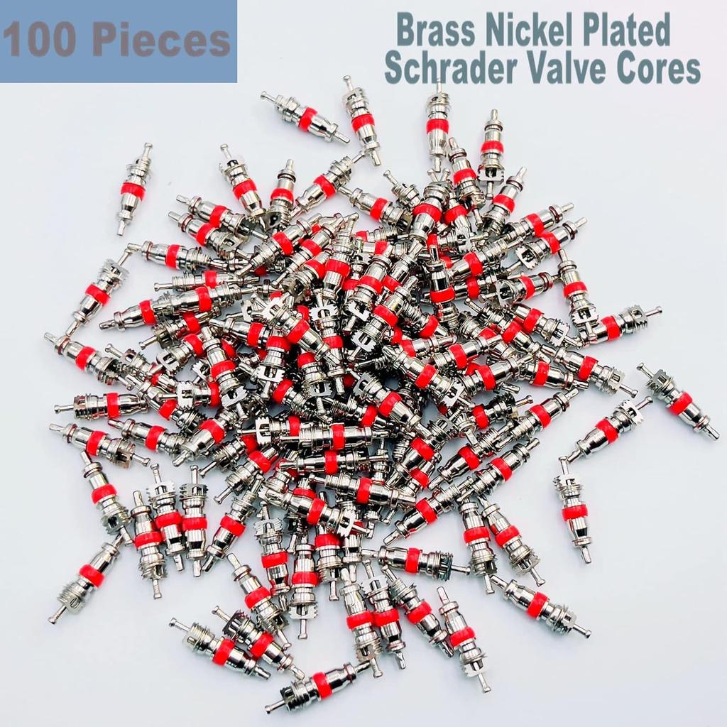 Aracey Tire Repair Tool Set - 4 X Dual Single Head Valve Core Remover And 100 Pieces Car Truck Replacement Tire Tyre Valve Stem Core Part