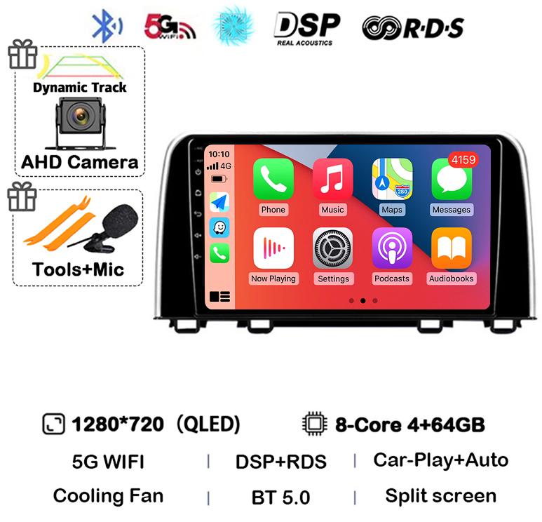 Android 14 Carplay Автомагнитола для Honda CRV 2016 2017 2018 2019 2020 2021 Мультимедийный Видеоплеер GPS Стерео WIFI Головное Устройство