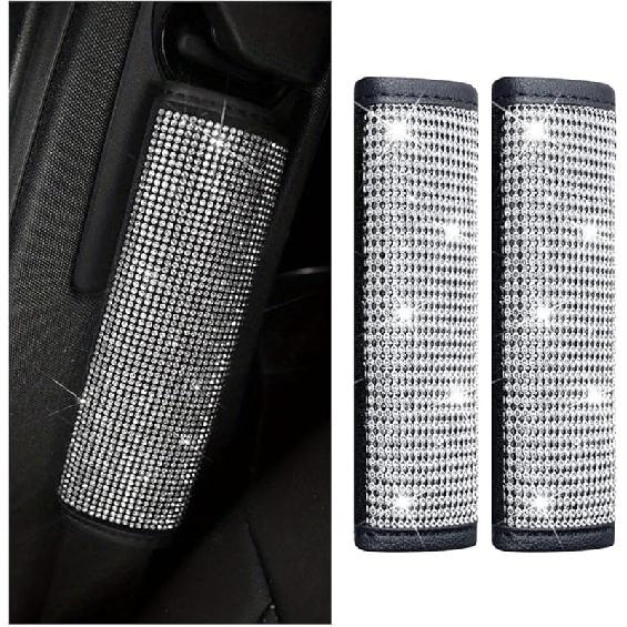 2PCS Bling автомобильные накладки на ремни безопасности, чехлы на ремни безопасности со стразами для женщин, накладка на ремень безопасности автомобиля с хрустальным бриллиантом, салон автомобиля