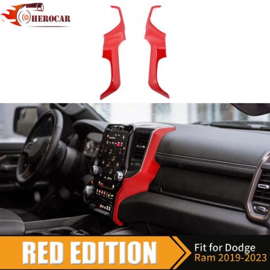 2pcs Red Console Navigation Screen Side Panel Trim For Ram 1500 -23 Interior