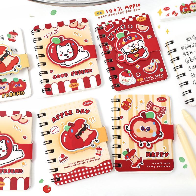 Cute Cartoon Notebook Apple Fruit Coil Notebook Kawaii Cartoon Study Notepad Portable Pocket Vocabulary Mistake Correction Journal for Student