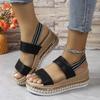 Large Size Spring and Summer Hemp Rope Flat Bottom Platform Sandals Elastic Muffin Bottom Casual Slope Heel Fish Mouth Female Cool