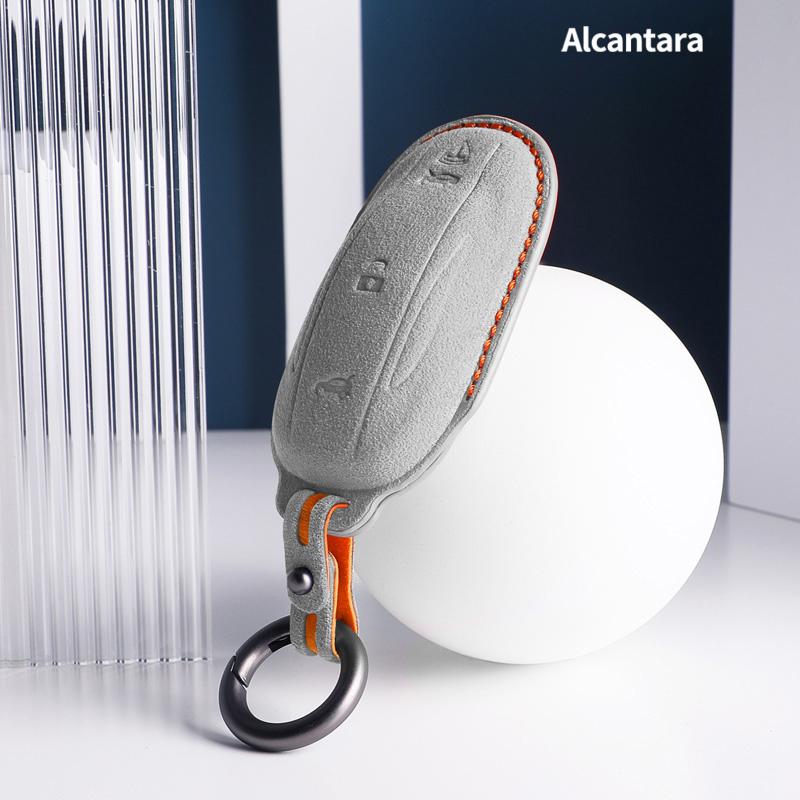 suede Car Smart Key Case Cover For Tesla Model 3 Model X S Model Y Bag Protector Fob Band Shell Holder Keychain Accessories