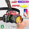 Супер яркий светодиодный налобный фонарь XHP50, водонепроницаемый, 5 режимов, USB аккумуляторная фара для рыбалки, приключений, кемпинга, 18650