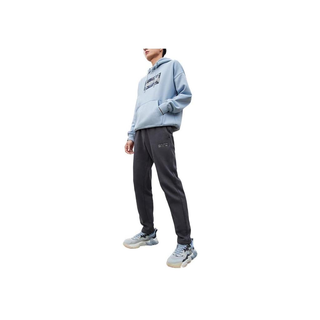 Li Ning Sports Lifestyle Series Logo Patch Fleece Warm Straight Leg Knit Sports Pants Men Bottoms Black Pine-Grey AKLT601-2
