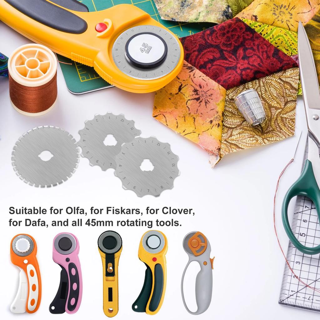 Набор из 10 лезвий для вращающегося резака для вязания крючком, 45-миллиметровое перфорирующее вращающееся лезвие, 12/15 зубцов для вязания крючком, вращающееся лезвие с пропуском