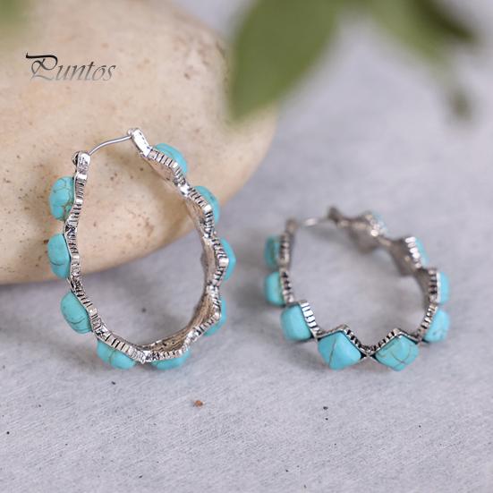 1 пара женских серег преувеличенной U-образной формы, натуральный камень, этнический стиль, богемный ромб, эффектные серьги из искусственной бирюзы, модные украшения