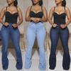 Women's High Waist Flared Denim Trousers - Large Sizes Available